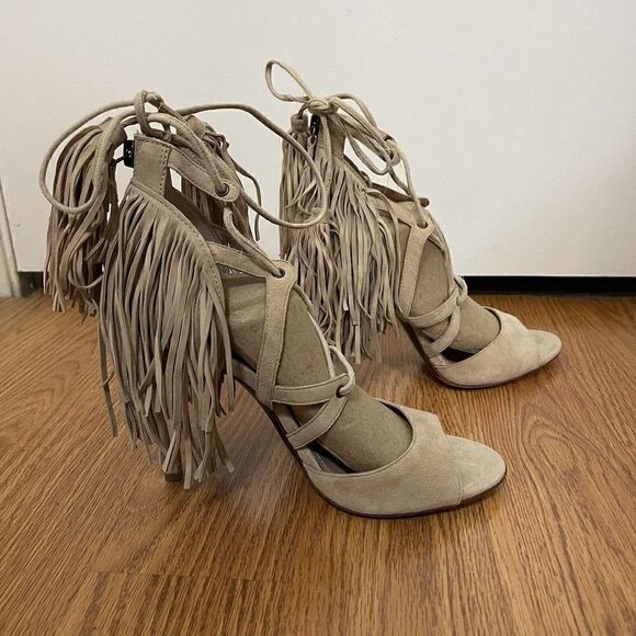 MARISSA WEBB Raina Tassel Lace-Up Tan Heels size EU 38 - Picture 5 of 10